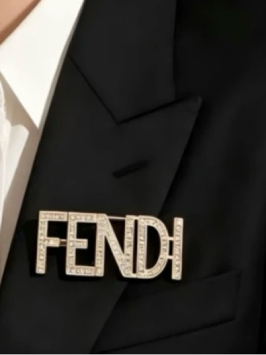 None Jewelry - Fendi Silver Logo Crystal Brooch - Gold